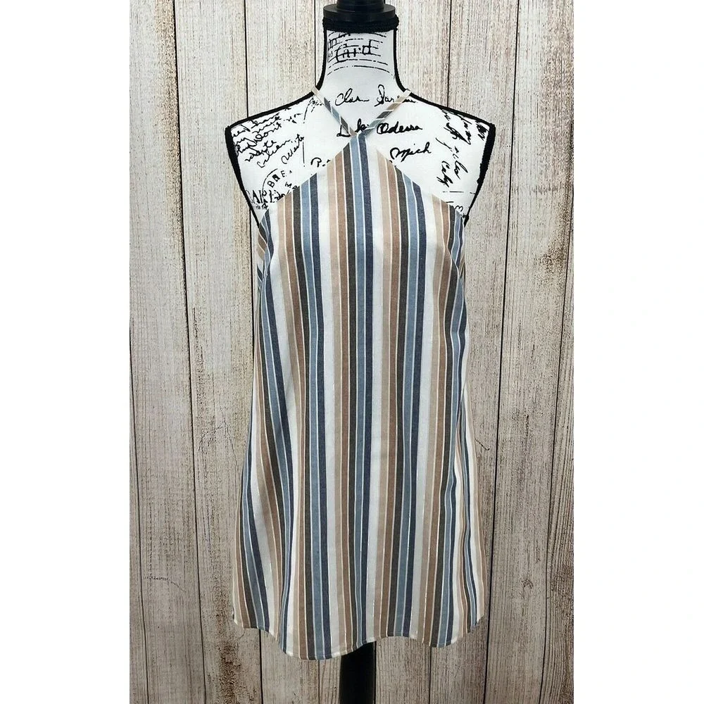 Le Lis Cassidy Stripe Halter Neck Dress Size Small Blue Taupe NWT‎